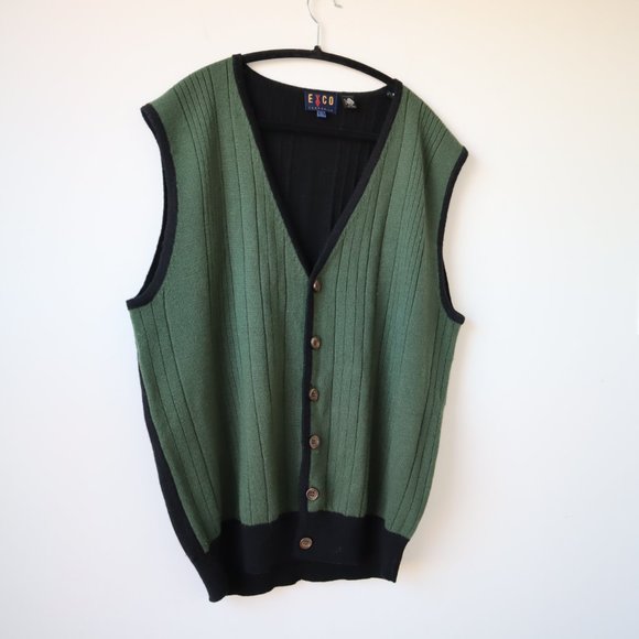 Vintage Exco Crocodile Wool Button Up Vest, Size Large - Picture 3 of 12